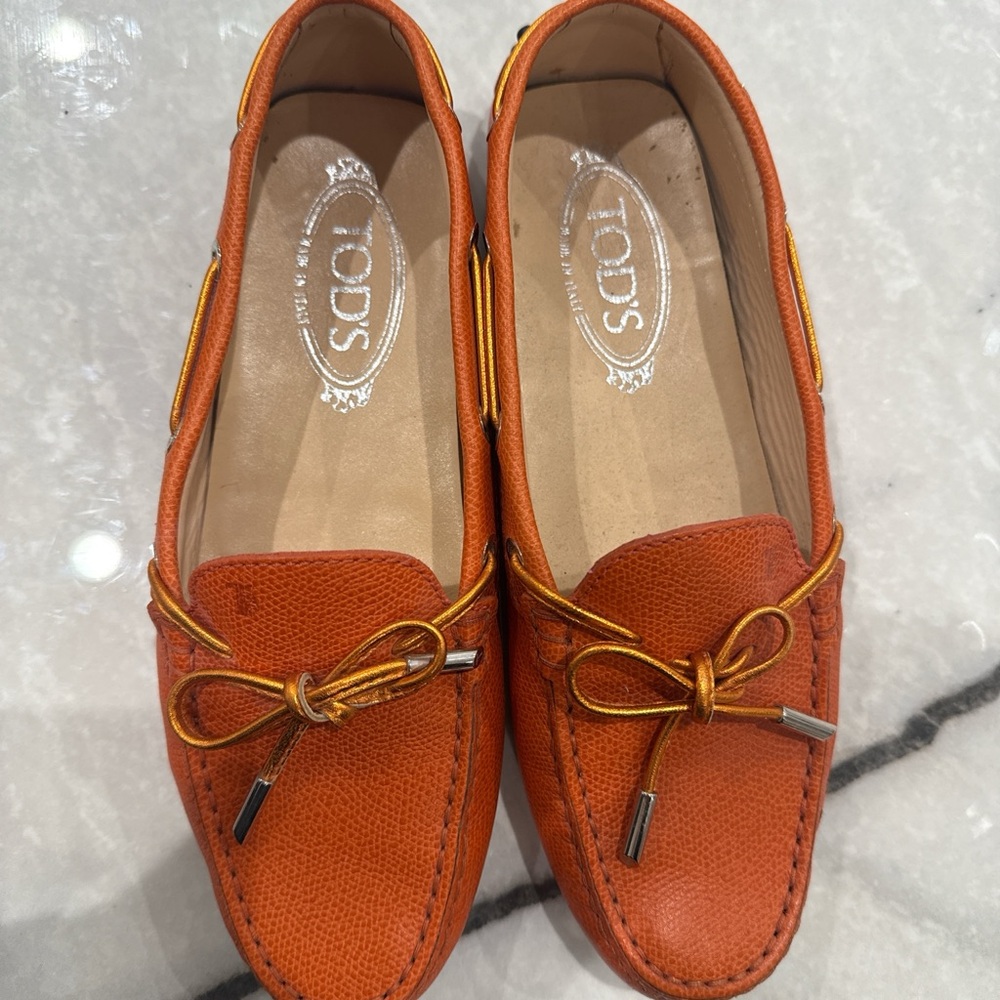 Tod's Orange Leather Loafers